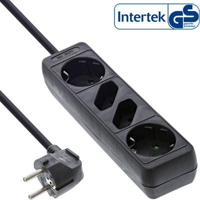 Inline Power Strip 4 Sockets 2X Type F + 2X Euro Black 5M — image 1