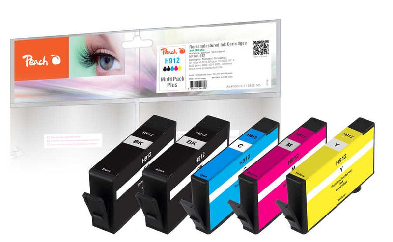 HP Peach PI300-971 Ink 5 Pieces Compatible 912 Black Cyan Magenta Yellow