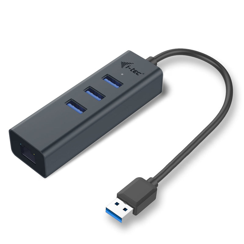 I-tec USB 3.0 Hub Metallic 3 Ports With Adapter Gigabit Ethernet 1x USB 3.0A RJ-45 3X Port USB 3.0 LED