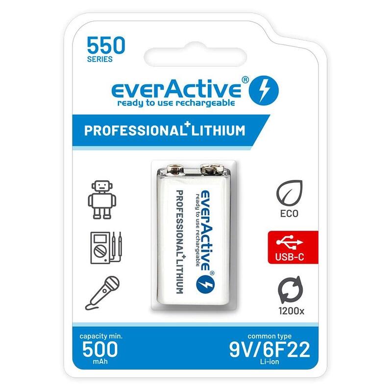Everactive Battery 6F22/9V Li-ion 550MAH With USB Type-c