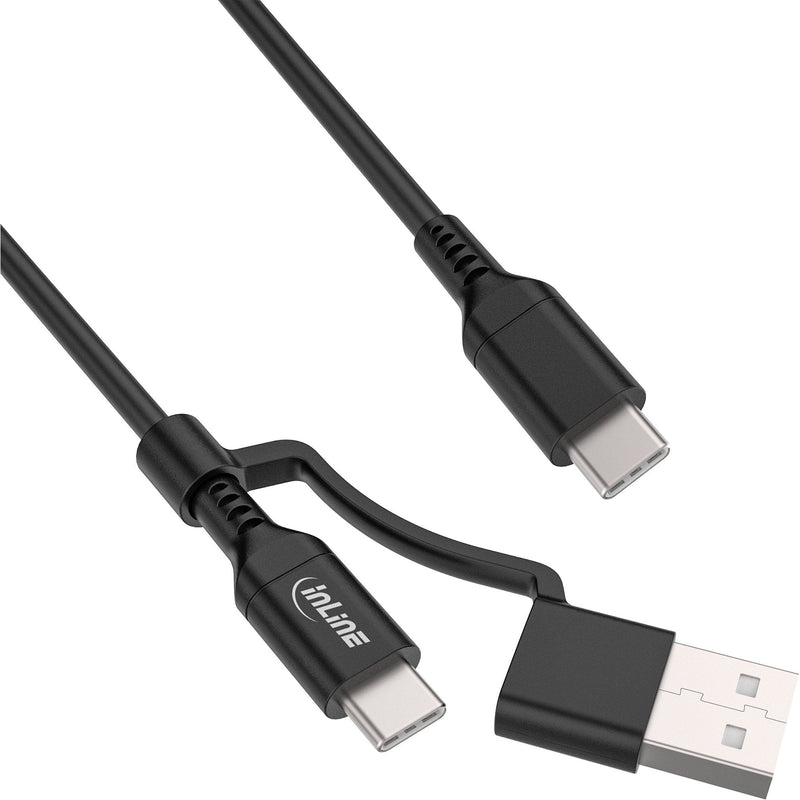 Inline® 2-IN-1 USB-C Cable + USB-A Adapter, USB 2.0, 100W, Tpe, Black 2M