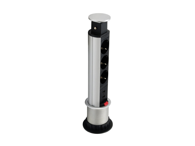 Equip Power Strip Pop-up Desk 3 Sockets + 2 Ports USB With Switch Aluminium Diametro 60MM
