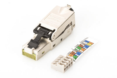 Digitus Shielded RJ45 Connector For Field Assembly Awg 22-27 10 Gbit Ethernet PoE + Dust Cap Bend Relief — image 1
