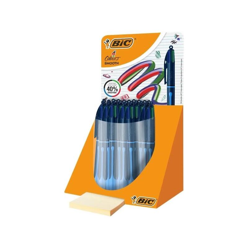 Bic 4 Colours Smooth Drop Expositor 30 Pens Bola Retractable - Punta Media 1.0MM - Escritura 40% Mas