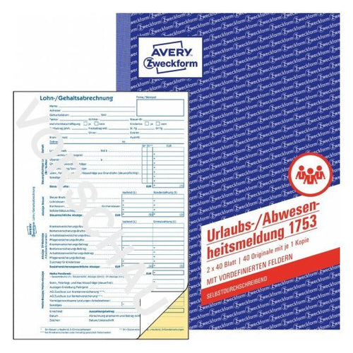 Avery Zweckform Urlaubs-/Abwesenheitsberichtsformular - 40 Hoja - A5 (148 X 210MM) — image 1
