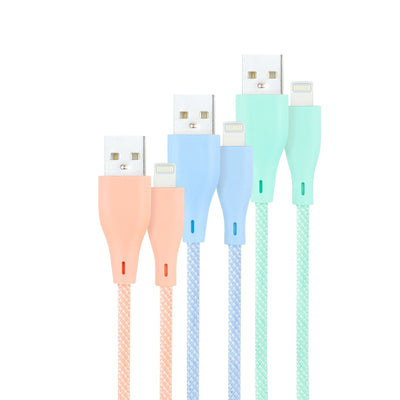 Nanocable Pack 3 Cables Mallados USB-A Male a Lightning Male - Length 1M - Colours Pastel Pink Green And Blue — image 1