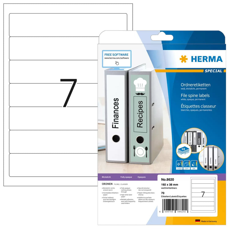 Herma Folder Labels A4 White 192X38 Mm Paper Opaco 70 Units