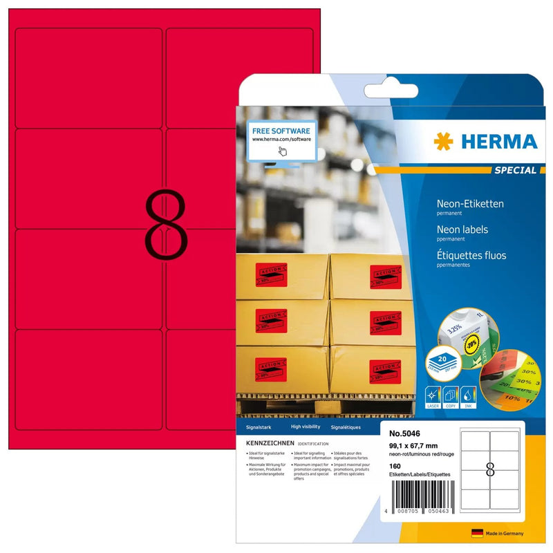 Herma Labels A4 Red Neón 99,1X67,7MM Paper Matte 160 Units