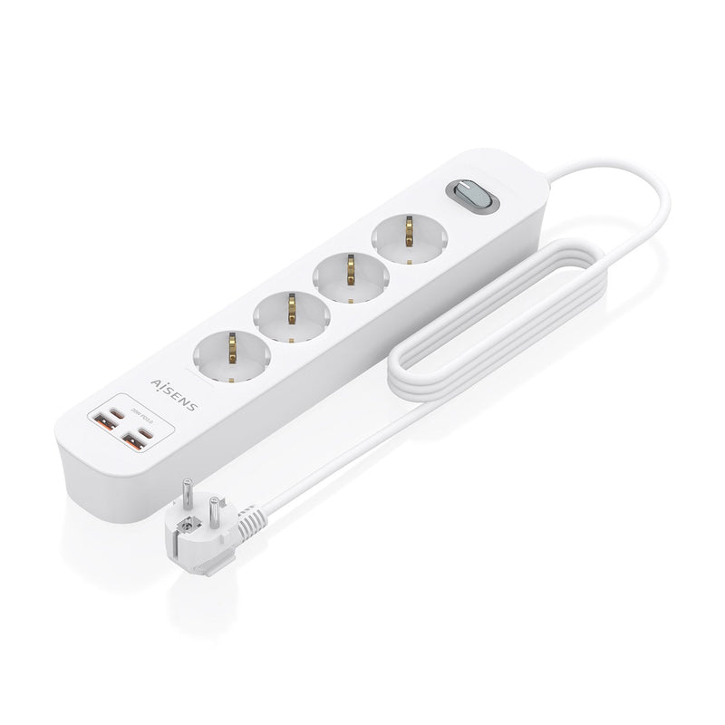 Aisens Power Strip With Switch ASPS-2A2C12-W 4 Sockets Corriente 2 USB 2 USB Type-c Cable 1.4M White