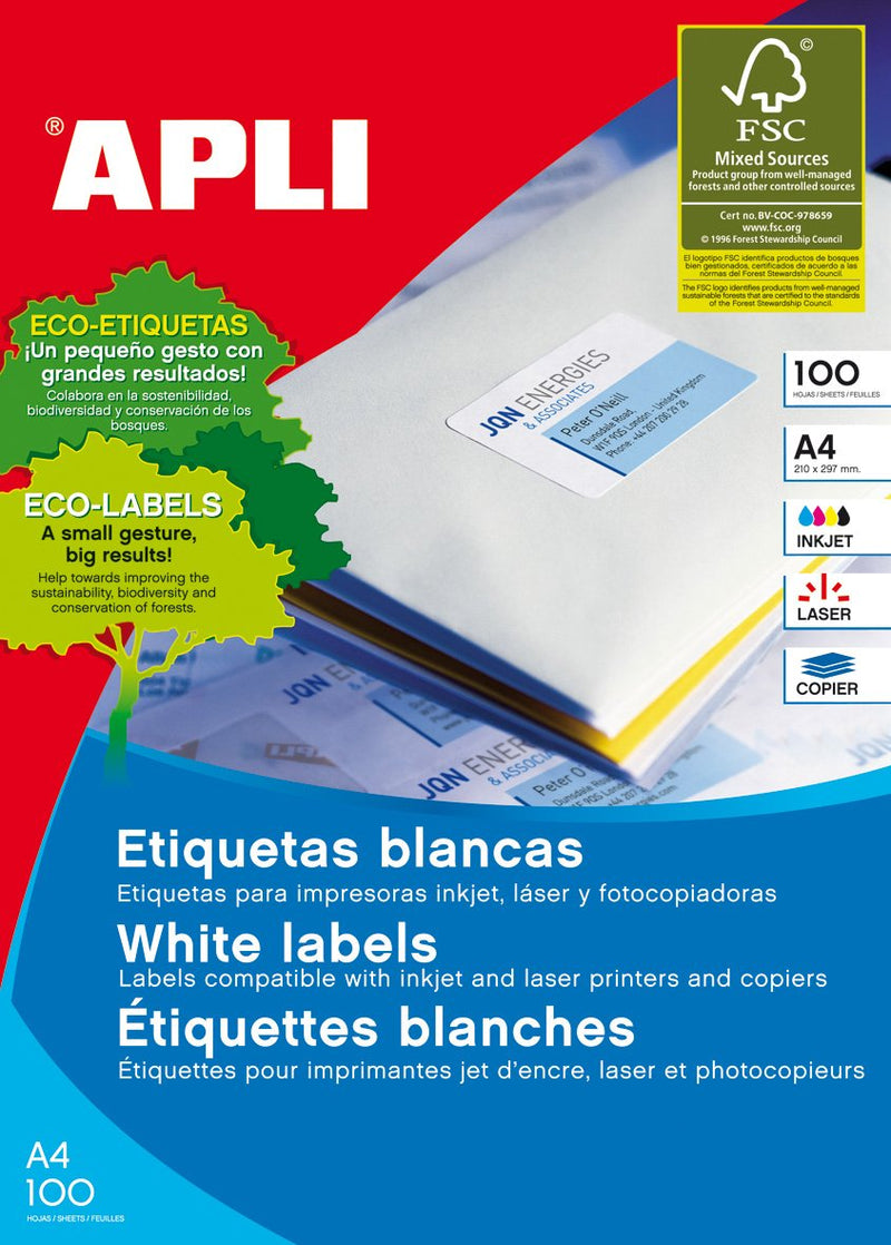 Apli Labels Adhesivas 105X37MM Inkjet/Láser C/Rectos 16 X 100H Blue