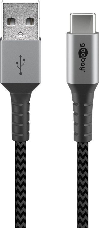 Goobay Cable USB 2.0, Connector USB-A Connector USB-C Grey/Silver 1 Tape Measure Cable Textil With Tapones Met — image 1