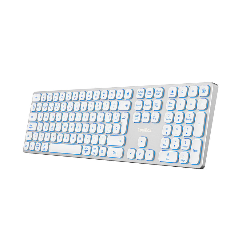 Coolbox Keyboard Wireless Retroiluminado Moonlight Key B431 USB-C+BT5.1+RF2.4G White Aluminium