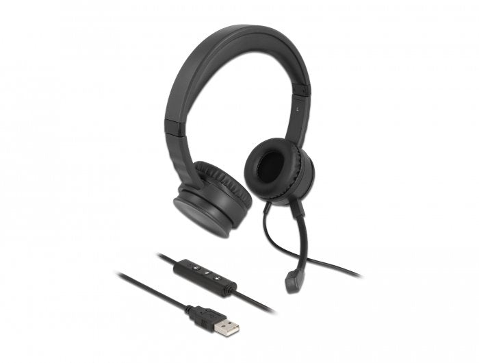 Delock 27180 Headphones Stereo USB With Remote Control Cable And Button Silencio Fast PC And Computer Laptop