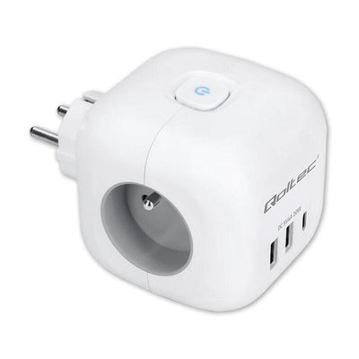 Qoltec Cable Extensión 52548 Power Cube 6 1 With Switch Iluminado, 3 Connectors Ca, 2 Connectors Usb, 1 Connec — image 1