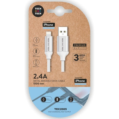 Tech One Tech USB Cable 2.0 TEC2005 USB Male Lightning Male 1M White — image 1