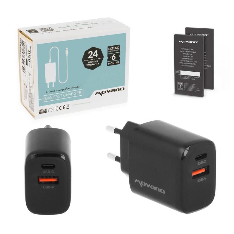 Charger GaN 20W USB-C Pd + USB-A Black