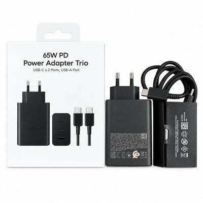 Fast Charger 65W PD 3 Ports - 2 USB-C + 1 USB-A - With USB Cable -c - Black — image 1