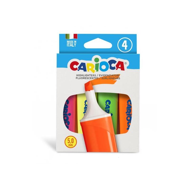 Carioca Memolight Pack 4 Subrayadores - Punta Biselada 5MM - Colours Brillantes And Lavables - Ink a Base Wate
