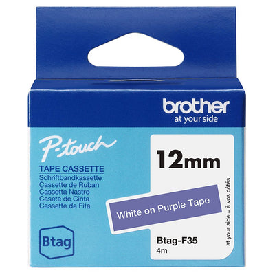Brother BTAG-F35 White Sobre Púrpura Roll (1 2CM X 4M) 1 Cinta(s) Box Colgar Tape Label — image 1