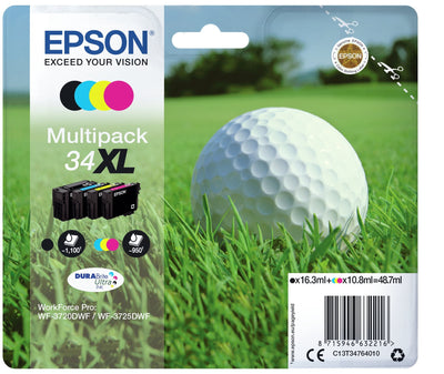 Epson Genuine Ink 34XL Paquete 4 XL Black Yellow Cyan Magenta Genuine Blister Workforce Pro WF-3720, WF-3720DW — image 1