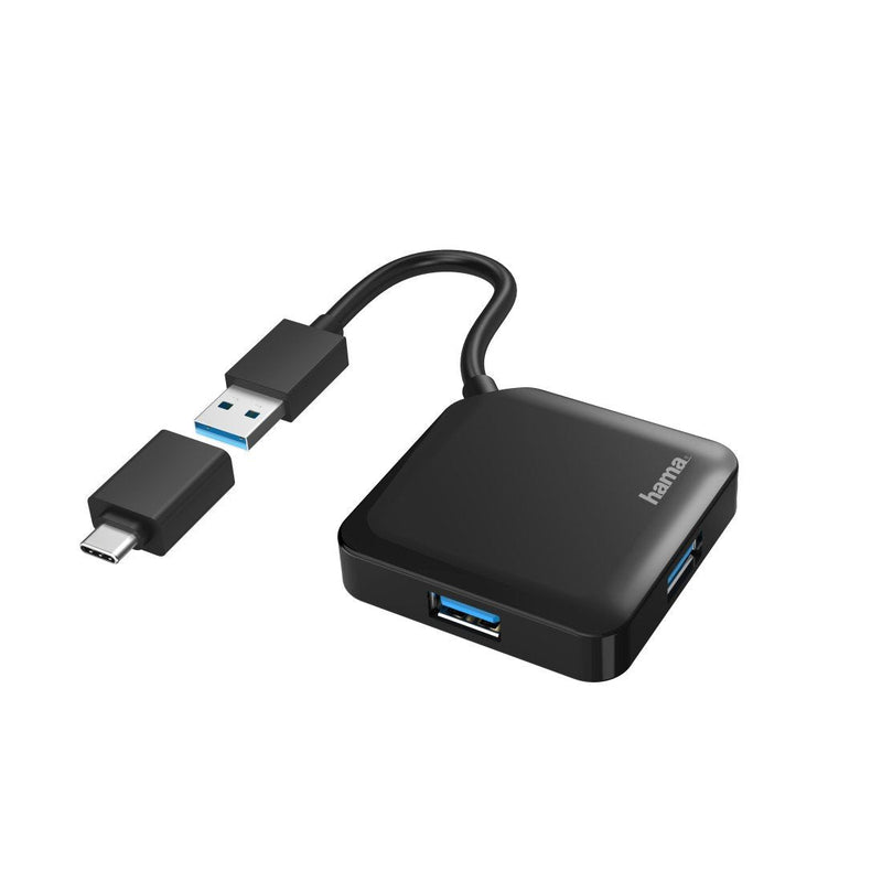 Hama Hub USB With 4 Ports And Adapter USB-C Usb-c, USB 3.2 With Transmisión 5GBIT/S), Colour Black