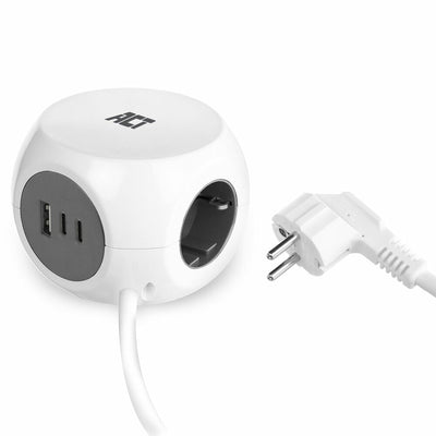Power Strip Cube With 3 Type F Sockets, 30W Power Delivery USB-C a Ports, Cable Length 1.5M — image 1