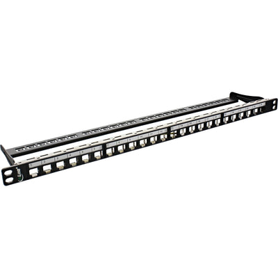 Inline Patch Panel Blank 19 24 Ports 0.5U Black Keystones RJ45 — image 1