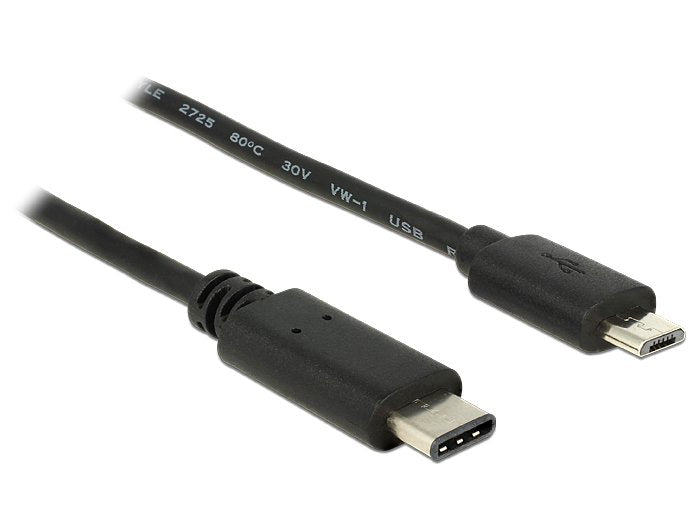 Delock 0.5M, USB 2.0-C/USB 2.0 Micro-b USB Cable 0,5M 2.0 Micro-usb B USB C Black