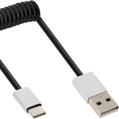 Inline Cable Espiral USB 2.0, Connector Type-c a Connector a, Black/Aluminium Flexible, 0,5M — image 1
