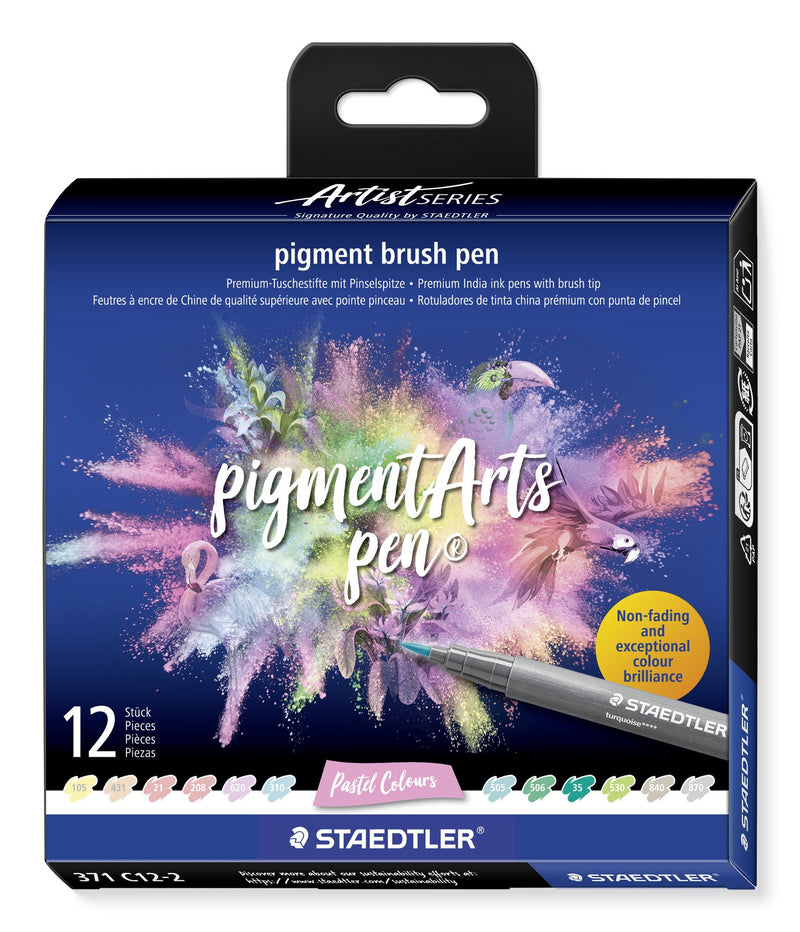 Staedtler 371 Pack 12 Markers Punta Pincel Soft - New Ink Multi Ink - Pigmentos Primera Quality - Colours Past