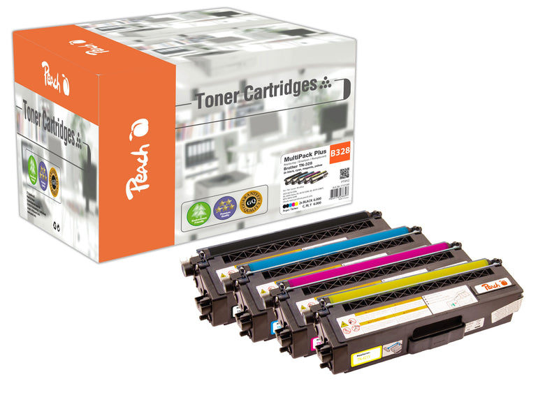 Peach Toner Compatible Brother TN-328 Multipack Plus 2XBK, C, M, And Remanufacturado