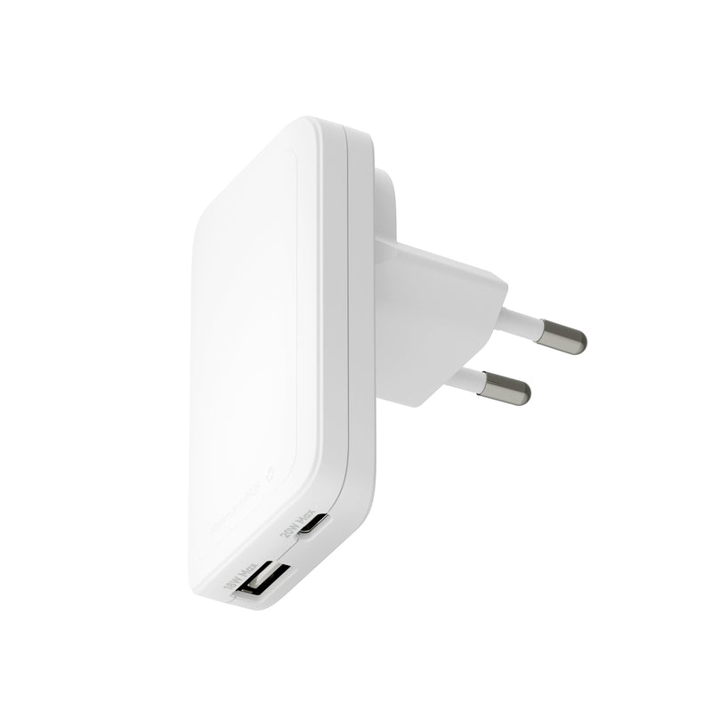 DBRAMANTE1928 Re-charge Pro Power Adapter Slim 20 Watts 2 Connectors Output (24 Pin USB-C Usb) White