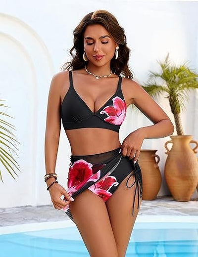 Womens Printed Three-piece Swimsuit Printed-style Bikini