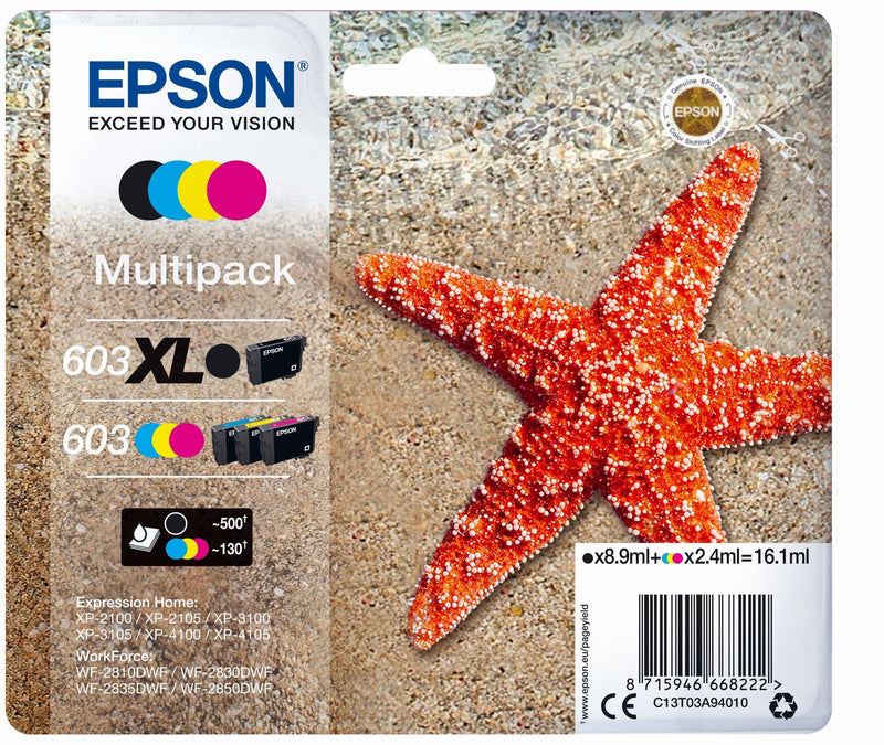 Epson Ink Multipack Std XL Estrella Mar 4 Tintas 603 XL Black/Std. Cmy RF / Am Multi