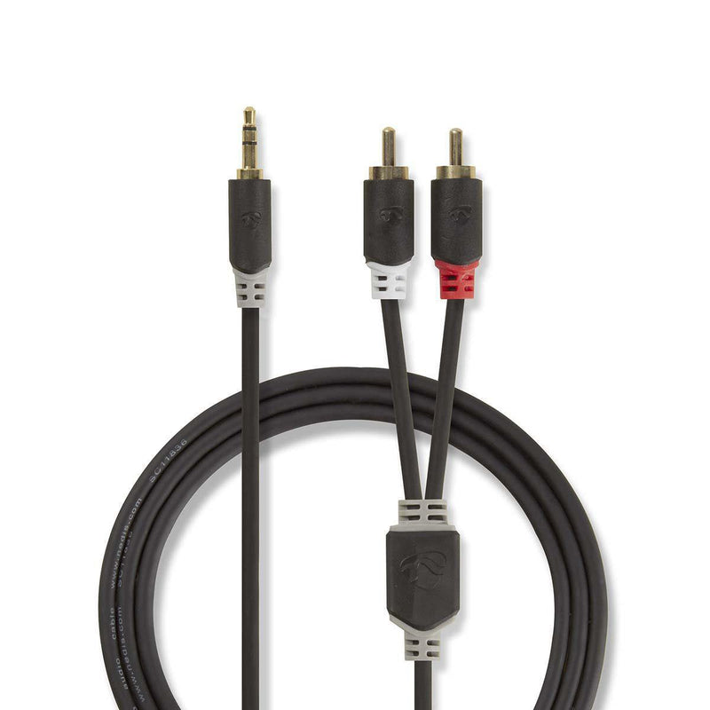 Nedis Stereo-audiokabel 3.5MM Connector Male 2X Rca Connector Male Chapado Oro 1.00M Round Antracita Embalaje