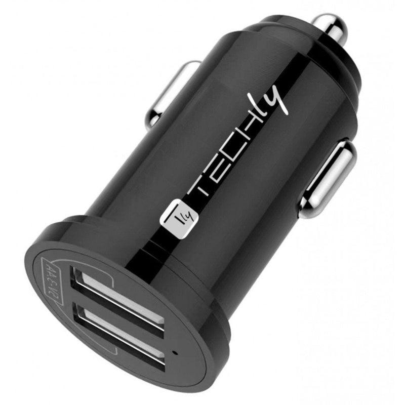 Techly Charger Mini Car 2 Ports USB-A 12W 2.4A Black