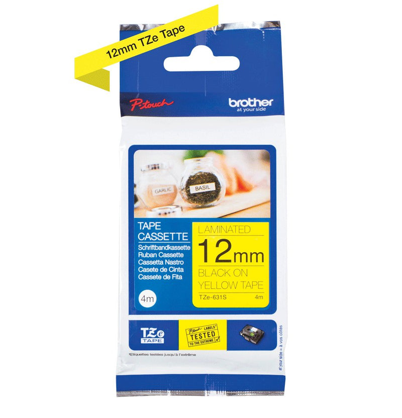 Brother TZE-631S Tape Printer Labels Black Sobre Yellow