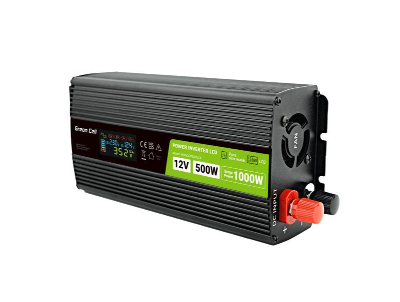 Green Cell Power Inverter 12V-230V 500W 1000W With LCD Display - Pure Sine Wave