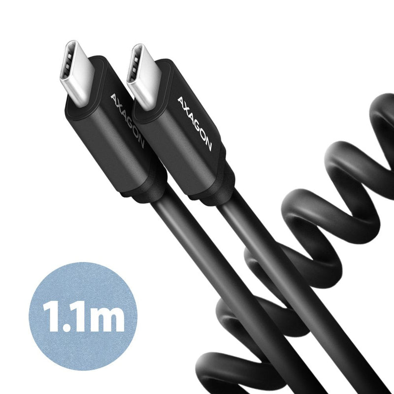 Axagon Data And Charging USB 2.0 Cable 1.1M Long. Pd 60W, 3A. Black Twisted. USB Cable 1,1M USB C Black