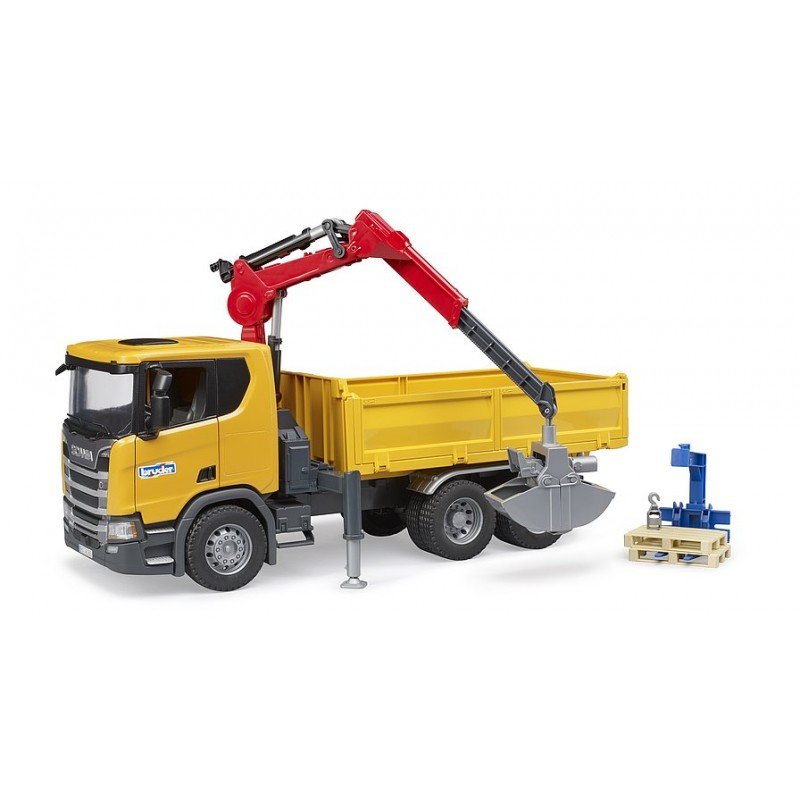 Bruder Scania Super 560R Camión Obra Con Grúa Y 2 Palés, Modelo Vehículo 3551