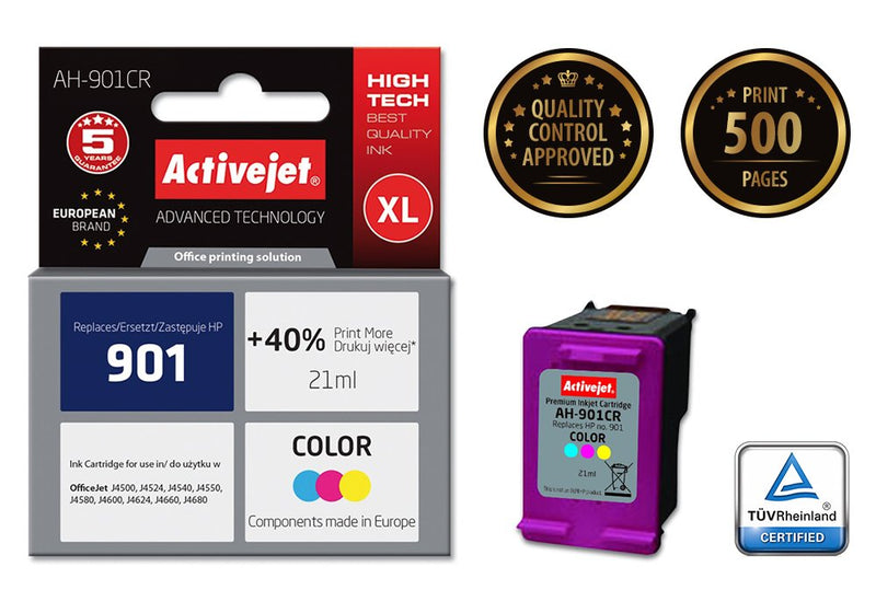 Activejet Ink Ah-901CR (reemplazo HP 901 CC656AE - Premium - 21ML - Colour