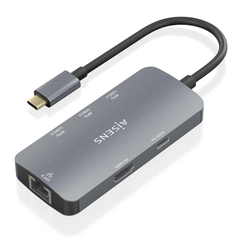 Aisens USB-C Dock 6 1, USB-C a 1x HDMI, 1x RJ45, 3x USB-A, 1x USB-C Pd, Grey 15CM