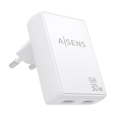 Aisens Wall Charger GaN Ultra Slim 30W, 2x USB-C PD 3.0 QC4.0, White — image 1