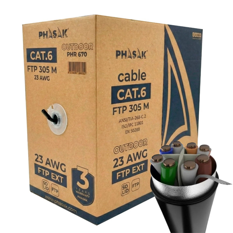 Phasak Bobina Cable RJ45 FTP Phr 670 CAT.6 305M Grey Oscuro