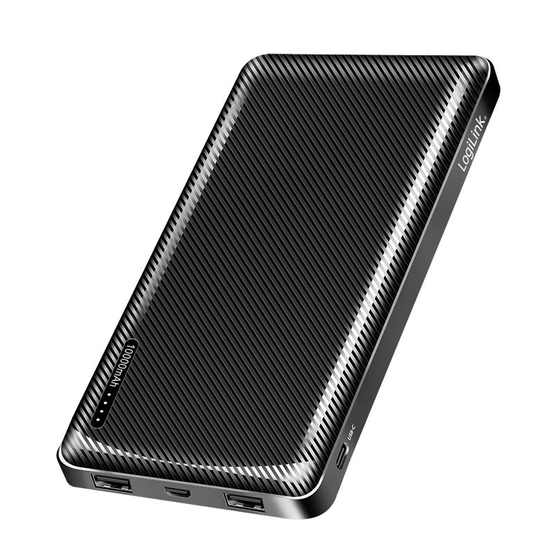 Logilink PA0316 Power Bank, Li-po, 10,000MAH, 2x Usb-a, Usb-c, Black
