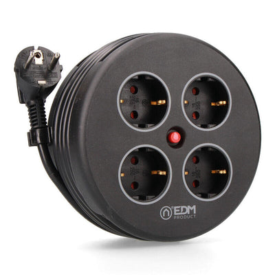 Enrollacables With 4 Sockets 2P + T Schuko, With Protection 16A 250V, Cable H05VV-F 3G1,5MM² 5M, Black — image 1