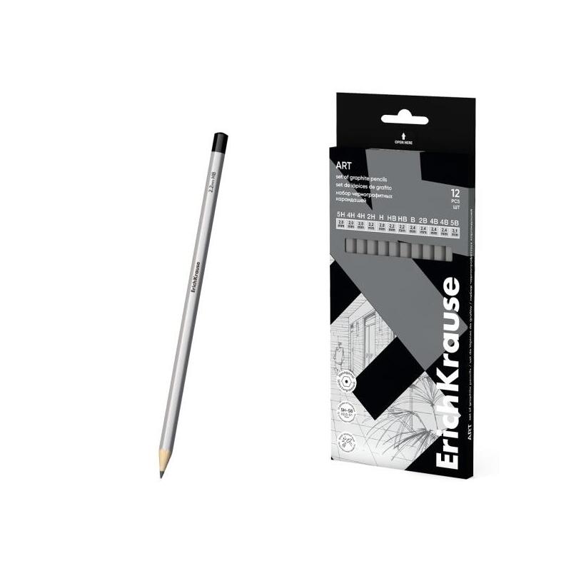 Erichkrause Art Pack 12 Pencils Graphite - Durezas Surtidas 5H-5B - Body Hexagonal - Pegado Complete Mina