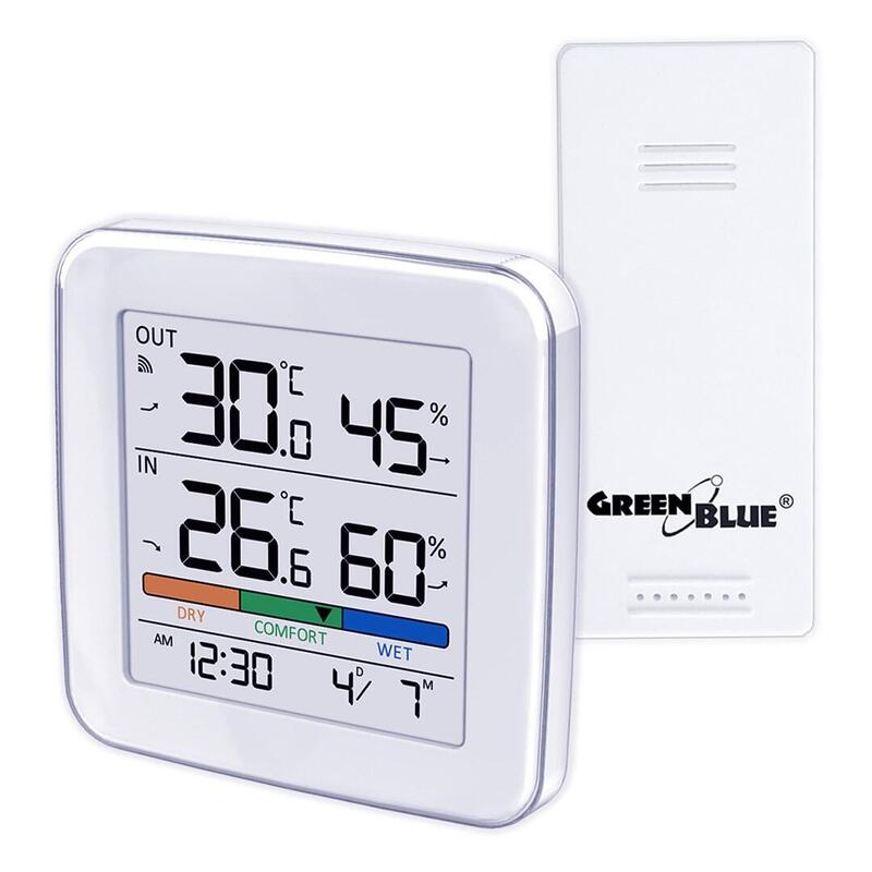 Greenblue Estación Meteorológica Wireless , Temperatura + Humedad In/Out, Watch + Alarm + Fecha, Selección °c