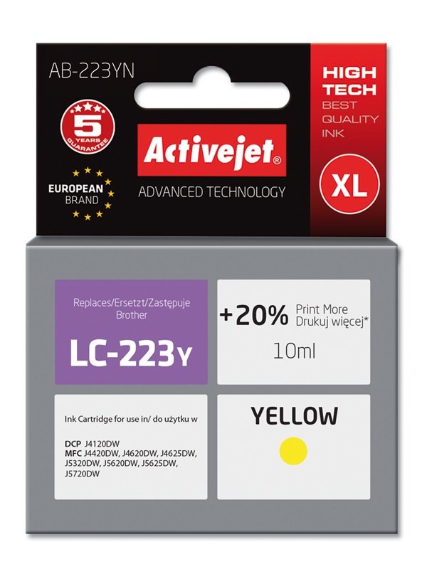 Activejet Ink AB-223YN (brother LC223Y - Reemplazo Supremo - 10ML - Yellow
