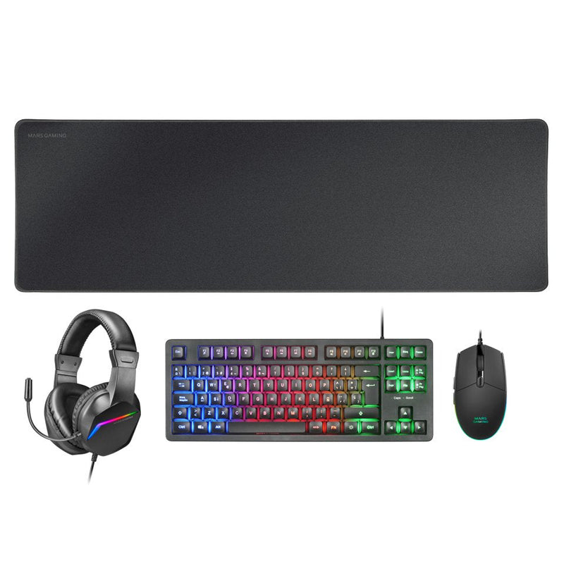 Mars Gaming Combo Pack MCPRGB3 Black Mouse Pad XXL + Keyboard Tkl H-mech Frgb + Mouse RGB Flow With Up To 3200